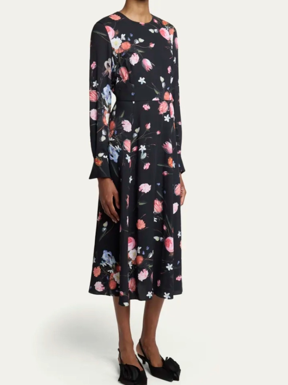 ERDEM Floral black crêpe midi dress size US 2